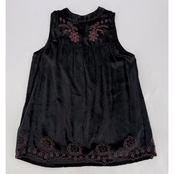 World Market Women’s Black Embroidered‎ Velour Sleeveless Blouse Size S/M Boho - Picture 4 of 12